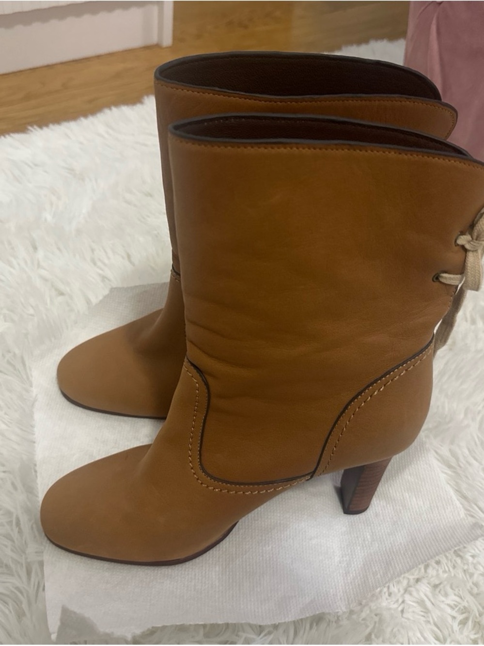 See By Chloe Cognac Leather Mid-Calf Heeled Boots